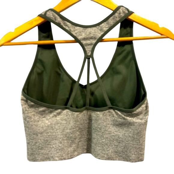PINK Sport Victoria Secret Heather Gray and Green Strappy Sports Bra, Sz Medium - Picture 1 of 9